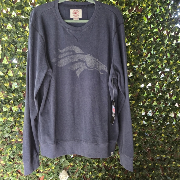 Denver Broncos Crew Neck Sweatshirt Waffle Knit Textured Distressed Logo NFL NWT - Picture 1 of 9